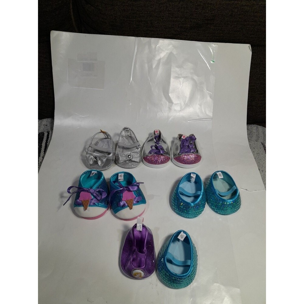 Build A Bear Shoes Lot 4 Pairs, Plus 2 Singles, Sequined,  Glitter, Ribbon